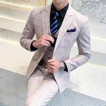 Load image into Gallery viewer, Mens 3 Piece Suits 2019 Autumn Fashion Men&#39;s Suit Blue Cool Handsome Plaid Suit Plus Size 5XL Casual Slim Fit Groom Suit Sets