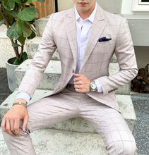 Load image into Gallery viewer, Mens 3 Piece Suits 2019 Autumn Fashion Men&#39;s Suit Blue Cool Handsome Plaid Suit Plus Size 5XL Casual Slim Fit Groom Suit Sets