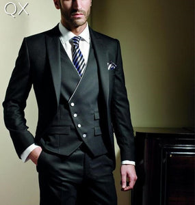 MS3 2017 Three-Piece New Fashion Men Black Vest Off-Center Button Custom Made Wedding Groom Suits Tuxedo Slim Fit Business Suit
