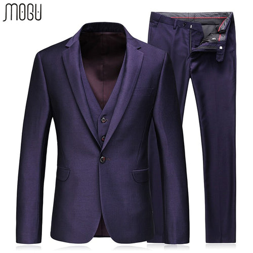 MOGU Three Piece Solid Suits Men 2017 Autumn New Fashion Pure Color Wedding Dress For Men Slim Fit Mens Suit Asian Size Men Suit