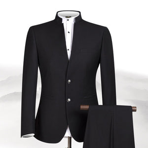 PYJTRL New S-4XL Men Chinese Tunic Collar Bridegroom Suit Formal Wear Dress Slim Fit Mens Suits Groom Wedding Blazer Pants Homme