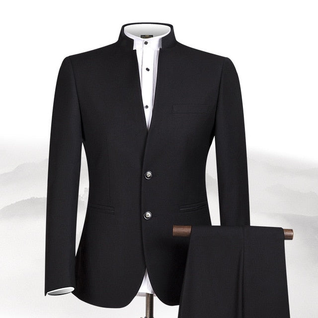 PYJTRL New S-4XL Men Chinese Tunic Collar Bridegroom Suit Formal Wear Dress Slim Fit Mens Suits Groom Wedding Blazer Pants Homme