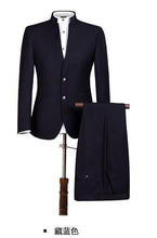 Load image into Gallery viewer, PYJTRL New S-4XL Men Chinese Tunic Collar Bridegroom Suit Formal Wear Dress Slim Fit Mens Suits Groom Wedding Blazer Pants Homme