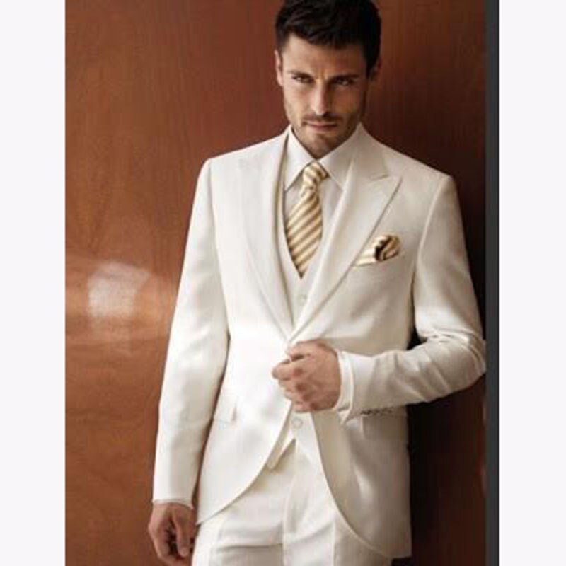 Ivory 3-piece Custom Gun Collar A Button Groom wedding suits for men Dress 2017 Best Mens Suit terno masculino(Coat+Pants+Vest)