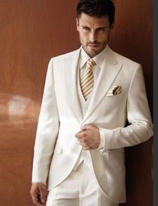 Ivory 3-piece Custom Gun Collar A Button Groom wedding suits for men Dress 2017 Best Mens Suit terno masculino(Coat+Pants+Vest)