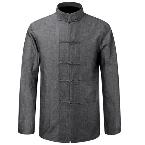 New Male Cotton Shirt Traditional Chinese Men Coat Clothing Kung Fu Tai Chi Uniform Autumn Spring Long Sleeve Jacket for Man