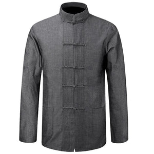 New Male Cotton Shirt Traditional Chinese Men Coat Clothing Kung Fu Tai Chi Uniform Autumn Spring Long Sleeve Jacket for Man