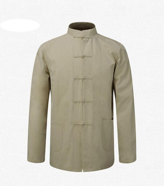 New Male Cotton Shirt Traditional Chinese Men Coat Clothing Kung Fu Tai Chi Uniform Autumn Spring Long Sleeve Jacket for Man