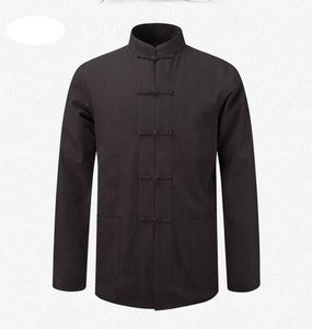 New Male Cotton Shirt Traditional Chinese Men Coat Clothing Kung Fu Tai Chi Uniform Autumn Spring Long Sleeve Jacket for Man