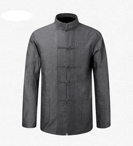 New Male Cotton Shirt Traditional Chinese Men Coat Clothing Kung Fu Tai Chi Uniform Autumn Spring Long Sleeve Jacket for Man