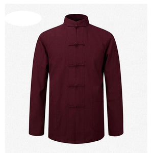 New Male Cotton Shirt Traditional Chinese Men Coat Clothing Kung Fu Tai Chi Uniform Autumn Spring Long Sleeve Jacket for Man