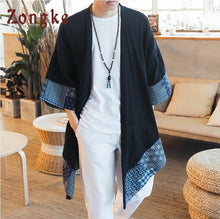 Load image into Gallery viewer, Zongke Chinese Kimono Cardigan Men Open Stitch Traditional Mens Kimono Cardigan Plus Size Long Kimono Jacket Men 2018 Summer