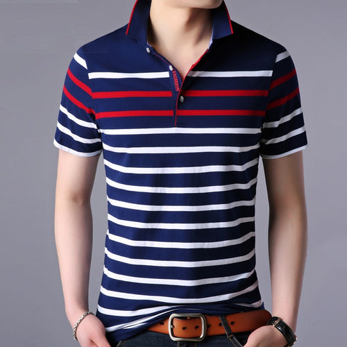 Polo shirt men Striped Contrast Color polos homme soft material classical design