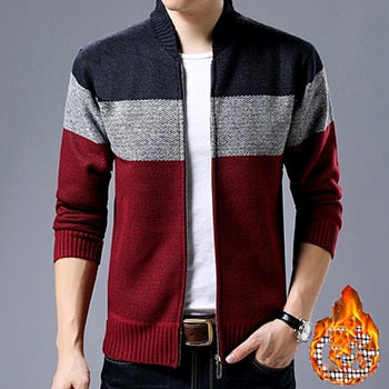 HCXY new men's autumn and winter plus velvet thick sweater coat stand collar cardigan men knit jackets male warm jacket coats