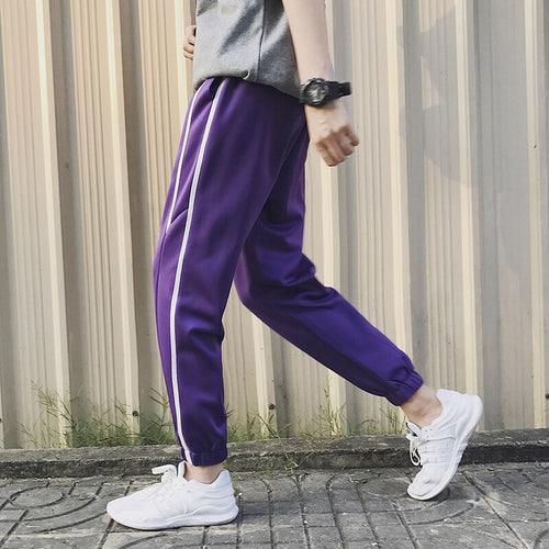 Loldeal Men Casual Pants Colored Spliced Side Stripe  Printing Stretchy Trousers Sweatpants Harem Casual Pants Loose Fit Unisex