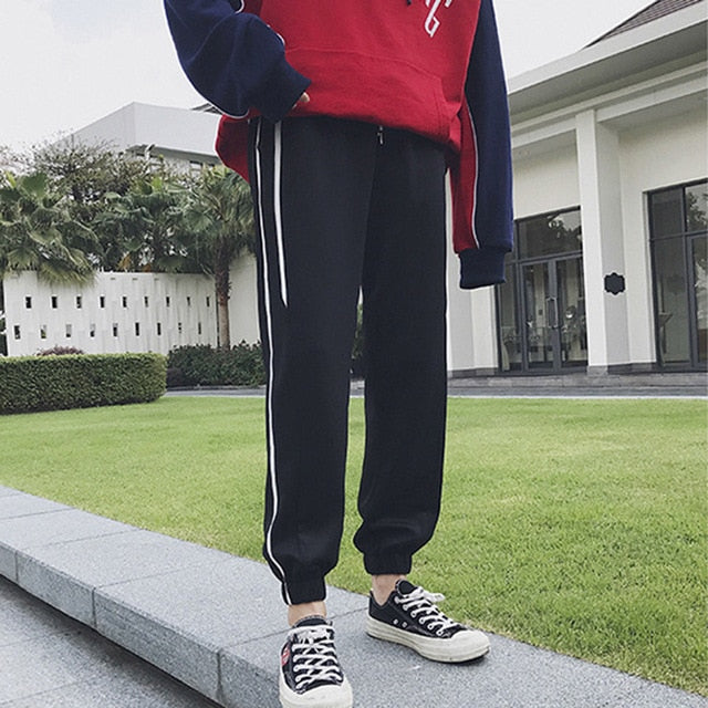 Loldeal Men Casual Pants Colored Spliced Side Stripe  Printing Stretchy Trousers Sweatpants Harem Casual Pants Loose Fit Unisex