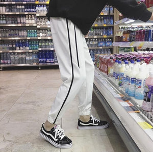 Loldeal Men Casual Pants Colored Spliced Side Stripe  Printing Stretchy Trousers Sweatpants Harem Casual Pants Loose Fit Unisex