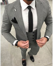 Load image into Gallery viewer, Houndstooth Custom Made Mens Checkered Suit Dresses Tailored black Weave Hounds Tooth Check wedding men suits jacket+pants+vest