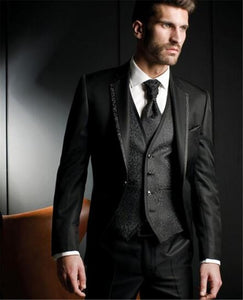 Houndstooth Custom Made Mens Checkered Suit Dresses Tailored black Weave Hounds Tooth Check wedding men suits jacket+pants+vest