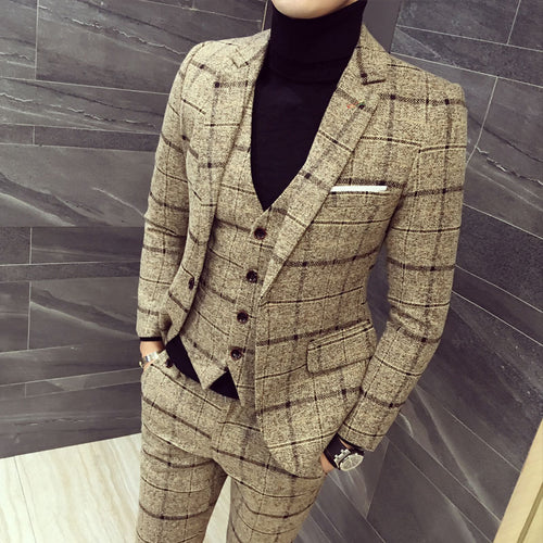 mens three-piece set ( men Blazer jacket + Vest + pant ) Plaid stripes mens suits 2019  Asia size S-5XL High quality  men suits