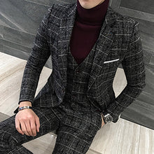 Load image into Gallery viewer, mens three-piece set ( men Blazer jacket + Vest + pant ) Plaid stripes mens suits 2019  Asia size S-5XL High quality  men suits