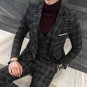 mens three-piece set ( men Blazer jacket + Vest + pant ) Plaid stripes mens suits 2019  Asia size S-5XL High quality  men suits