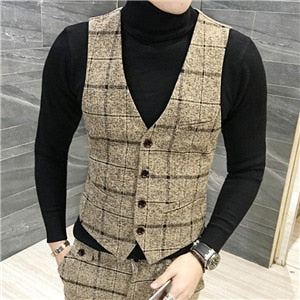 mens three-piece set ( men Blazer jacket + Vest + pant ) Plaid stripes mens suits 2019  Asia size S-5XL High quality  men suits