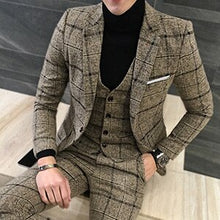 Load image into Gallery viewer, mens three-piece set ( men Blazer jacket + Vest + pant ) Plaid stripes mens suits 2019  Asia size S-5XL High quality  men suits