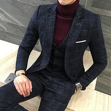 Load image into Gallery viewer, mens three-piece set ( men Blazer jacket + Vest + pant ) Plaid stripes mens suits 2019  Asia size S-5XL High quality  men suits