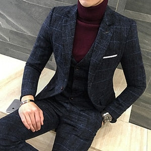 mens three-piece set ( men Blazer jacket + Vest + pant ) Plaid stripes mens suits 2019  Asia size S-5XL High quality  men suits