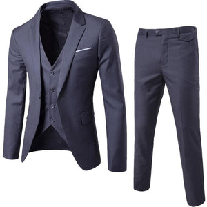 Men's Formal Business Slim Fit Navy Blue 3pc Suits (Jacket+Pants+Vest) 2019 Spring New One Button Notched Lapel Costume Homme