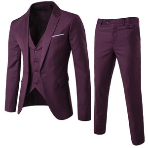 Men's Formal Business Slim Fit Navy Blue 3pc Suits (Jacket+Pants+Vest) 2019 Spring New One Button Notched Lapel Costume Homme