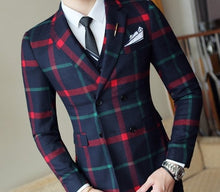 Load image into Gallery viewer, Plaid Wedding Suit 2019 Fashion Check Suit Men Vintage Prom Banquet Suit Men Slim Fit Double Breasted Suit Jacket Vest Pant