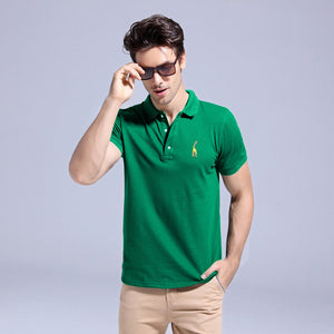 GustOmerD 2019 Brand Quality Cotton Polo Shirt Men Solid Slim Fit Short Sleeve Polos Men Fashion Giraffe Embroidery Men's Polo