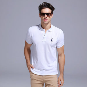 GustOmerD 2019 Brand Quality Cotton Polo Shirt Men Solid Slim Fit Short Sleeve Polos Men Fashion Giraffe Embroidery Men's Polo