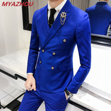 Load image into Gallery viewer, Luxury Royal Men&#39;s Suit 3 sets Fashion Boutique Double-breasted Solid Color Wedding Dress New Slim Business Banquet Formal Dress