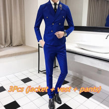 Load image into Gallery viewer, Luxury Royal Men&#39;s Suit 3 sets Fashion Boutique Double-breasted Solid Color Wedding Dress New Slim Business Banquet Formal Dress