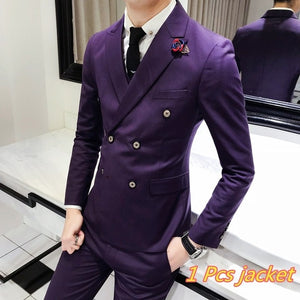Luxury Royal Men's Suit 3 sets Fashion Boutique Double-breasted Solid Color Wedding Dress New Slim Business Banquet Formal Dress