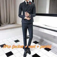 Load image into Gallery viewer, Luxury Royal Men&#39;s Suit 3 sets Fashion Boutique Double-breasted Solid Color Wedding Dress New Slim Business Banquet Formal Dress