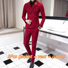 Load image into Gallery viewer, Luxury Royal Men&#39;s Suit 3 sets Fashion Boutique Double-breasted Solid Color Wedding Dress New Slim Business Banquet Formal Dress