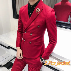Luxury Royal Men's Suit 3 sets Fashion Boutique Double-breasted Solid Color Wedding Dress New Slim Business Banquet Formal Dress
