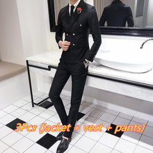 Load image into Gallery viewer, Luxury Royal Men&#39;s Suit 3 sets Fashion Boutique Double-breasted Solid Color Wedding Dress New Slim Business Banquet Formal Dress