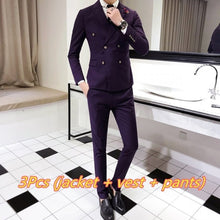 Load image into Gallery viewer, Luxury Royal Men&#39;s Suit 3 sets Fashion Boutique Double-breasted Solid Color Wedding Dress New Slim Business Banquet Formal Dress