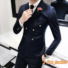 Load image into Gallery viewer, Luxury Royal Men&#39;s Suit 3 sets Fashion Boutique Double-breasted Solid Color Wedding Dress New Slim Business Banquet Formal Dress