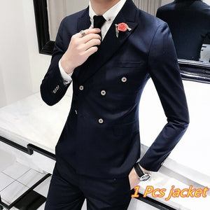 Luxury Royal Men's Suit 3 sets Fashion Boutique Double-breasted Solid Color Wedding Dress New Slim Business Banquet Formal Dress