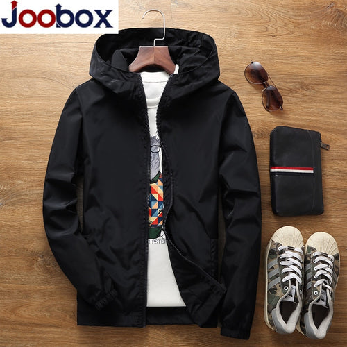 JOOBOX 2018 Spring Autumn New Slim Fit Young Men Hooded Jacket Thin Jackets Brand Casual Windbreaker Top Quality black s-7xl