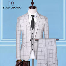 Load image into Gallery viewer, (Jackets + Vest + Pants)2019 Men&#39;s Groom Wedding Dress Plaid Formal Suits Set Men Fashion Casual Business Suit Three-piece
