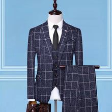Load image into Gallery viewer, (Jackets + Vest + Pants)2019 Men&#39;s Groom Wedding Dress Plaid Formal Suits Set Men Fashion Casual Business Suit Three-piece