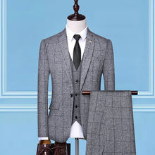 Load image into Gallery viewer, (Jackets + Vest + Pants)2019 Men&#39;s Groom Wedding Dress Plaid Formal Suits Set Men Fashion Casual Business Suit Three-piece