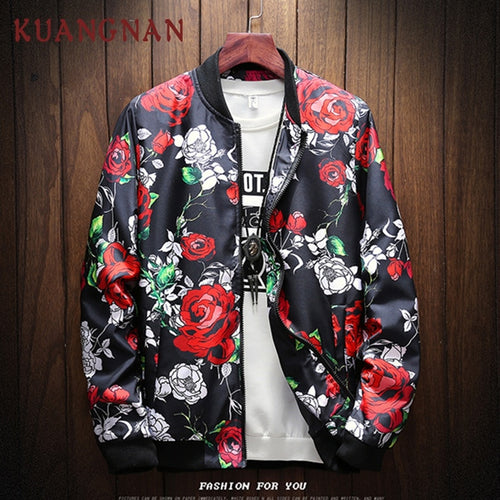 KUANGNAN Japan Style Streetwear Rose Jacket Men Hip Hop Windbreaker 5XL Men Jacket Clothing Bomber Jacket Men Clothes 2019 New